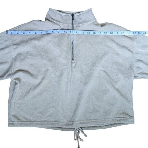 American Eagle Soft Beige Quarter Zip Sweater, Cuffed Sleeves, Waist Tie, Size M - Picture 5 of 9